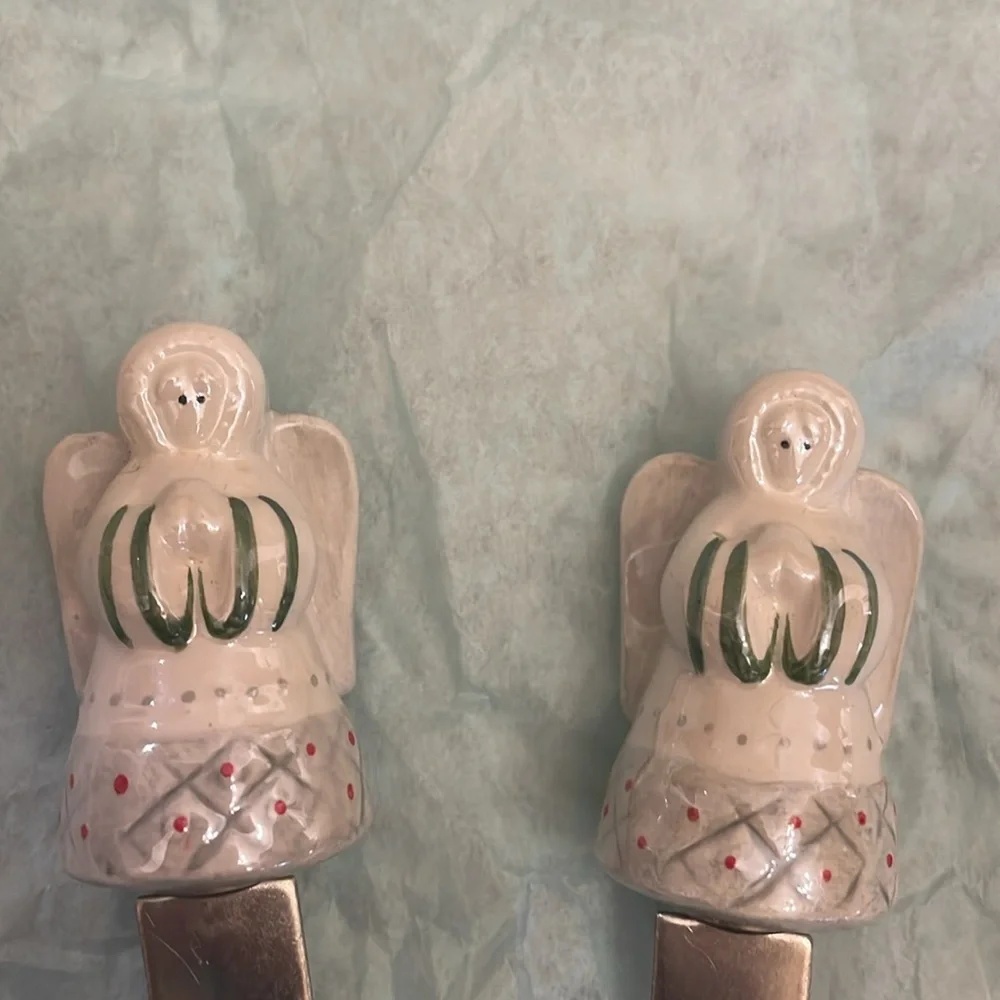 2‎ Angelic Angels cheese spreaders with stainless steel knife. Holiday Christmas